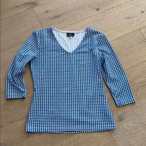 Sailor Sailor V-Neck Top Size XS Blue White Gingham Catalina Cloth 3/4" Sleeve
